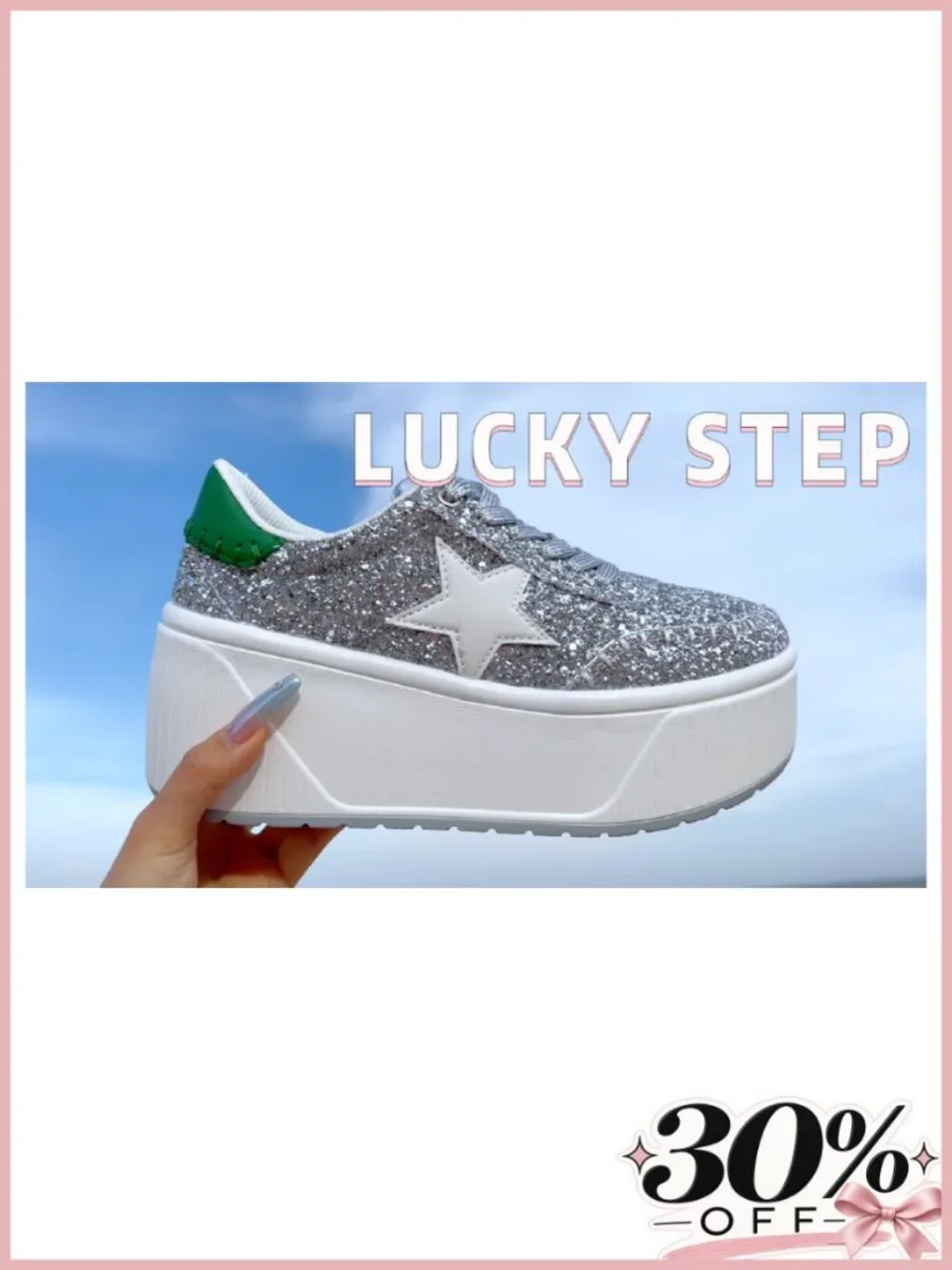 Women's Platform Chunky Sneakers Star Glitter Wedge Walking Shoes